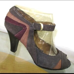 Croft & Barrow Vintage Peep Toe Pumps, Brown Patch Leather Size 8.5